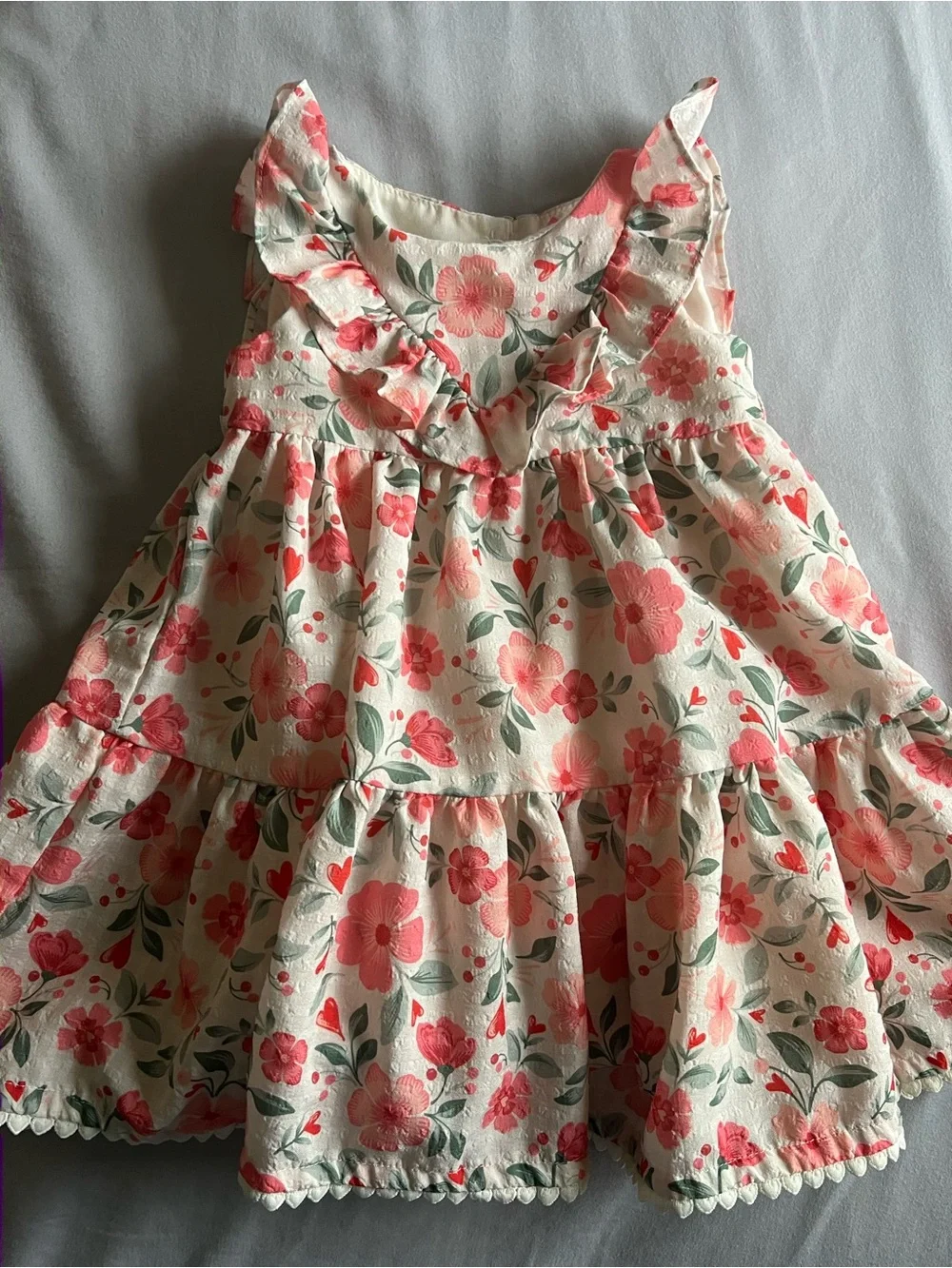 Isaac Mizrahi Girls Floral Tiered Dress in Coral and Cream